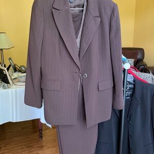 Classic Brown 3-piece Pinstripe Women’s Suit